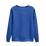 Sudadera para mujer sin capucha de algodón, sudadera corta con cuello redondo y sudaderas casuales Abrigo ligero abrigos gran tamaño ropa color sólido Loungewear manga larga camiseta diaria, BU2, L