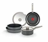 MONIX One Click Pietra | Batería 8 piezas, Aluminio Forjado con Antiadherente, libre de PFOA, Mango Desmontable, Apta para todo tipo de Cocinas, Incluida Inducción, Apilable para ahorro de Espacio
