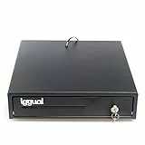 Iggual – Cajón Portamonedas IRON-15, Caja Efectivo Registradora Manual o Automática RJ11(12V), Compartimento x4 Billetes y x8 Monedas, Cerradura 3 Posiciones Bloqueo, 37x33,5x8 cm, Carcasa Acero Negro