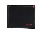 GUESS Classic Bifold Wallet with Card Slots, Bill Compartment and ID Window Moneda, Julian Negro/Rojo, Talla única para Hombre
