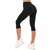 SINOPHANT Leggins Cortos Mujer Cintura Alta 3/4 Pantalones Deportivos Capri Mallas Deporte 1 negro L-XL