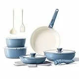 Redchef Juego de ollas y sartenes de cerámica antiadherentes, juego de 16 utensilios de cocina antiadherentes con mango desmontable, no tóxico, libre de PFAS PFOA y PTFE, juego de utensilios de cocina