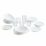 Arcopal Vajilla blanca completa para 6 personas 18 piezas + Set de 6 vasos de vidrio 26cl, Único, 19 piezas