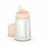Suavinex, Biberón Anticólico Zero Zero, con Tetina de Flujo Medio (M) de Silicona, Biberón para Bebés +3 Meses, Recomendado para la Lactancia Materna, Leche Materna y de Fórmula, 270 ml, Fair