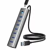 ORICO Hub USB 3.0, Hub USB 5Gbps de Aluminio 7 Puertos, Cable Largo 100 CM con Puerto de Alimentación 5V/3A Type-C, Adaptador USB 3.0 Múltiple Compatible con MacBook, PS4, Surface Pro, HP