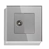 BSEED Enchufe de pared estándar de la UE 1/2 antena de TV coaxial y panel 1/2 en blanco con marco de cristal, color gris, 86 mm