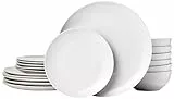 Amazon Basics Vajilla, 6 servicios, Paquete de 18, Porcelana blanca lisa