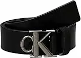 Calvin Klein Cinturón Hombre Monogram Plaque Buckle 3,5 cm Cinturón de piel, Negro (Black/Antique Silver), 130 cm