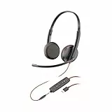 Auricular Poly Blackwire 3225 con cable - Micrófono con cancelación de ruido - Diseño estéreo - Conexión a PC/Mac/dispositivo móvil mediante USB-C, USB-A o conector de 3,5 mm - Funciona: Teams y Zoom