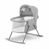 kk Kinderkraft LOVI Cuna mecedora bebé con colchón 3 en 1, Cuna de viaje, Plegable en 5 segundos, Mosquitera, incluye 2 juguetes y Bolsa de viaje, Buena Circulación de Aire, Gris