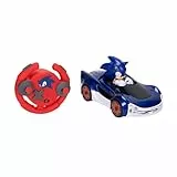 Sonic The Hedgehog, Coche Radio Control Derrapes de Jakks Pacific - Coches a Distancia con Ruedas Luminosas, Juego Interactivo con Mando a Distancia Rojo con Pilas Incluido