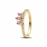 PANDORA Anillo para mujer Disney Princess Rapunzel Tiara Dorado 163651C01, 52/16,6, Plata de ley, Zirconia cúbica