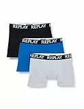 REPLAY Boxer Style 01/C Basic Cuff Logo 3pcs Box, Negro/Gris/Turquesa, Extra-Large para Hombre