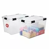 Iris Ohyama 2 Cajas herméticas de plástico con tapa y cierres a presión, 70L, Transparente, sello impermeable, apilables, antipolvo, para ropas, camping, exteriores, cubo de almacenaje, box, AT-LD