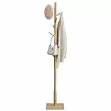 VASAGLE Perchero de Madera Maciza, Perchero de Pie con 8 Ganchos para Abrigo, Sombrero, Bolso, Cartera, para Entrada, Pasillo, Ganchos y Mástil de Madera de Caucho, Beige Natural RCR010N01
