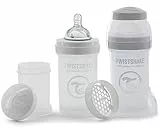 Twistshake 2x Biberón Anticólico Con Recipiente Para Leche En Polvo Y Mezclador - 180ml | Tetina De Silicona De Flujo Lento | Biberón Sin BPA | 0+ Meses | Blanco