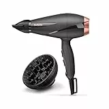 BaByliss Secador de Pelo Smooth Pro con Difusor - Secador Potente de 2100W, Fabricado en Italia, Tecnología iónica antiencrespamiento, 3 ajustes de temperatura y 2 Velocidades, Negro, 6709DE