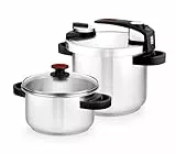 BRA Tekna Set Olla a presión de fácil Apertura 4+7 litros, Fabricada en Acero Inoxidable 18/10, con 2 Programas de Cocción y Sistema de Bloqueo de Apertura, Apta para Todo Tipo de Cocinas