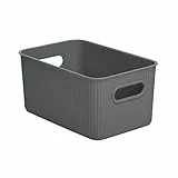 Tatay Set 4 Cajas Organizadoras Rectangular Baobab 5L de Capacidad, de Polipropileno, Libre de BPA, Gris Antracita. Medidas 18,1 x 27,2 x 13 cm