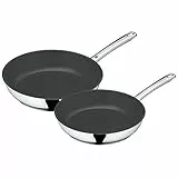 WMF Devil Natural - Juego de 2 Sartenes Antiadherentes 24-28 cm, Sartén de Acero Inoxidable y Revestimiento Antiadherente Mienral Cerámico para Todo Tipo de Cocinas Incluido Inducción, sin PFOAni PTFE