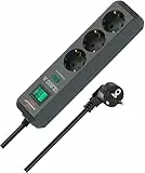 Brennenstuhl Eco-Line regleta de enchufes con 3 Tomas de Corriente y protección contra sobretensiones (Cable de 1,5m, Interruptor Iluminado, protección sobretensión hasta 13.500A) Antracita