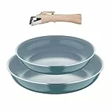 Bergner| Set de 2 Sartenes (22+26 cm) con Mango Desmontable | Aluminio Prensado | Interior Antiadherente Gris | Cocina, Hornea y Apila Fácilmente | Inducción Compatible