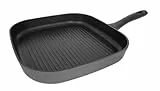 ARCOS Kaula Sarten Grill Antiadherente de 28x28 Cm para Inducción, Gas y Vitrocerámica. Grill de Aluminio Forjado Ligera con Mango Ergonómico y Apta para Lavavajillas. Color Negro