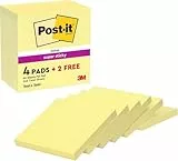 Post-it Super Sticky Notas, Canary Yellow, 76 mm x 76 mm, 90 hojas/bloc, 4 blocs/paquete + 2 GRATIS - Notas Extra Adhesivas para Listas de Tareas y Recordatorios