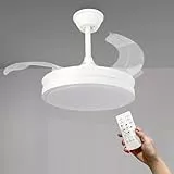 M mimotec - Ventilador de Techo con luz LED White Thor, con mando a distancia, Motor DC, 6 velocidades, Silencioso, Aspas retráctiles, función verano-invierno, temporizador, luz CCT regulable. LM8821