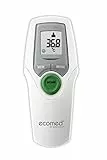 ecomed TM-65E Termómetro clínico, Sin contacto, Infrarrojos, Termómetro frontal preciso, Para bebés, niños pequeños y adultos, Incluye función de memoria, Temperatura ambiente, Temperatura de fluidos
