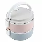Aoresac Caja de de Contenedor de Lonchera de Acero Inoxidable Portátil, Manija Plegable, Hebilla de Seguridad, Orificio de Ventilación para Sellado, Ensamblaje y (Segunda Capa 1400ml)