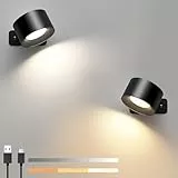 Mexllex Lampara de Pared Dormitorio LED, Aplique Pared Interior 2 Piezas con 3 Modos de Color 3 Niveles de Brillo Control Táctil Iluminación con Rotación de 360°, Luz LED Lámpara de Pared Inalámbrica