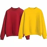 YCBMINGCAN Pack de 2 sudaderas para mujer sin capucha, jersey de gran tamaño para mujer, en conjunto básico, camiseta de manga larga para otoño e invierno, #1-negro, L