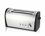 HAEGER DESAYUNO PLUS - Tostadora Multifunción con 1400W de potencia - 2 Ranuras Largas, exterior en INOX, control electrónico de tostado - 6 posiciones, 3 funciones: recalentar, descongelar y cancelar