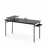 Zinus Tresa 140 נ60 cm, escritorio negro de metal con almacenamiento y soporte para monitor, Escritorio con acabado espresso, Mesa para ordenador, Montaje sencillo