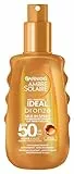 Garnier Ambre Solaire Ideal Bronce Milk in Spray - Spray de protección solar UV para un bronceado radiante, protección solar muy alta, protección solar UPF 50, 1 x 150 ml