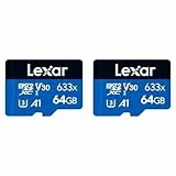 Lexar 633x Tarjeta Memoria microSDXC UHS-I sin Adaptador SD hasta 100 MB/s de Lectura A1, C10, U3, V30, Tarjeta TF para Smartphone, Tablet y Camara IP (LMS0633064G-BNNAA), Azul (Paquete de 2)