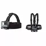 Amazon Basics - Arnés de pecho para cámara GoPro + Montura con correas para cabeza para cámara GoPro