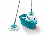 Leifheit Set de fregona rotatoria Clean Twist Disc Mop Ergo 2.0, fregona giratoria con cabezal Micro Duo, set de limpieza en húmedo
