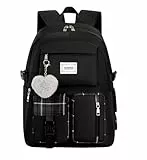 Acmebon Mochila Escolar Estampada Ligera Elegante Bolso de Diario Impermeable Para Chica Negro