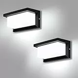 Lightsjoy 2 Piezas 18W Lámpara Exterior Impermeable IP66 Negro Apliques LED, Luz de Pared Moderno para Jardines Pasillo Terraza, 1800Lumen-Blanco Frío 6000K