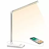 Lámpara de escritorio LED, regulable, 5 modos de color, 10 niveles de luminosidad, flexible, control táctil, protección de los ojos, lámpara de noche con puerto USB y función de temporizador