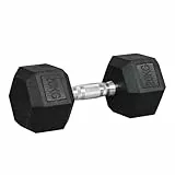 HOMCOM Mancuerna Hexagonal 20 kg de Hierro Fundido, Pesas de Metal Recubiertas de Goma, con Mango Moleteado, para Entrenamiento en Casa, Gimnasio, y Oficina, Negro y Plata