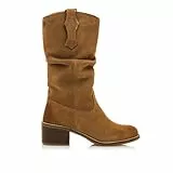 MTNG Botas Planas Mujer Botas Planas Frontier 59798 Mujer | De Piel, con Interior Piel, caña Alta y Punta Redonda | Botas Planas Casual | Cierre con Cremallera | 58602 | Marron