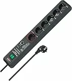 Brennenstuhl Secure-Tec regleta de enchufes con 6 Tomas de Corriente, protección contra sobretensión y función Main-Follow (Cable de 3m, Interruptor) Antracita