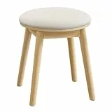 SONGMICS HOME BOHOVEN Colección - Taburete de Tocador, Taburete Tapizado con Patas de Madera Maciza, Reposapiés Redondo, Almohadillas Pies, Estilo Bohemio, para Dormitorio, Blanco Crema y Beige Roble