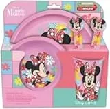 Set vajilla infantil reutilizable de 5 piezas: vaso, plato, cuenco y cubiertos de Minnie Mouse