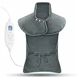 MYCARBON Manta Electrica Espalda y Cuello 60x100cm 6 Niveles de Calor 4 Timer con Control Remoto Almohadilla Electrica con Botones y Cinturón Calentamiento Rápido Franela Lavable a Máquina