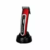 Orbegozo CTP 1820 - Corta pelos eléctrico recargable, 5 posiciones de corte, sin cable, base de carga con luz indicadora, cuchilla de acero inoxidable, negro, rojo