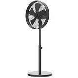 Newlux - Ventilador de Pie W1250 Smart 5 Aspas de ø40cm, 3 Velocidades y Motor de Cobre. Ventilador de Pedestal con Oscilación 90º, Inclinación 80º y Altura Regulable Hasta 125cm (Negro)